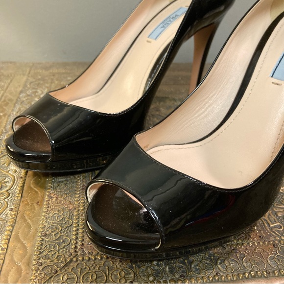 Prada Peep Toe Heels patent leather open toe sexy stiletto Italy size 8 - Picture 6 of 9